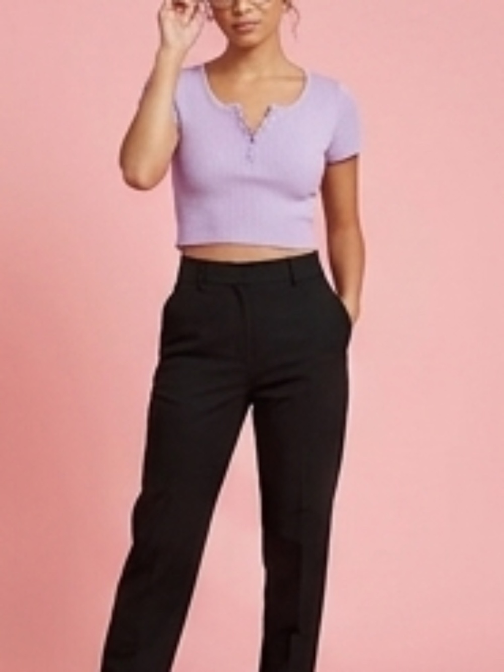 Blu Pepper Lilac Ribbed Snap-Front Crop Top